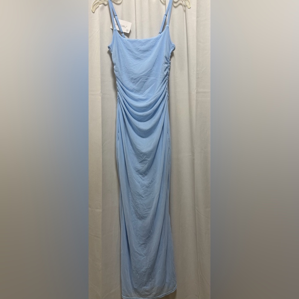 Sexy Meshed Ruched Bodycon Maxi Dress Adjustable Spaghetti Straps Size S